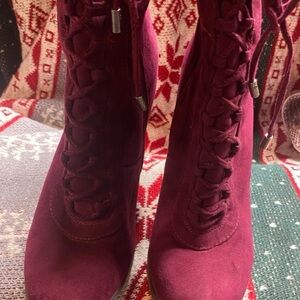 Women's Burgundy Lace-Up Boots